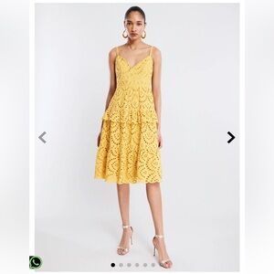 BCBGMAXAZRIA Yellow Eyelet Midi Dress
